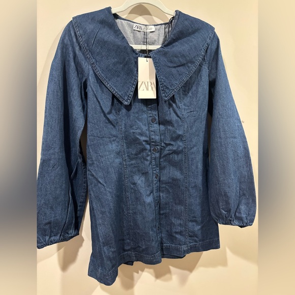 Zara Blue Buttoned Mini Dress with Sailor Collar - Picture 3 of 10